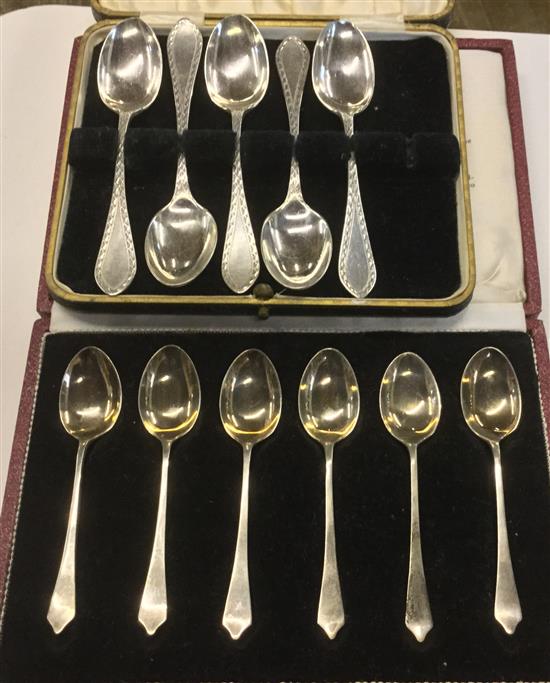 2 cased silver spoon sets, and other knives and forks